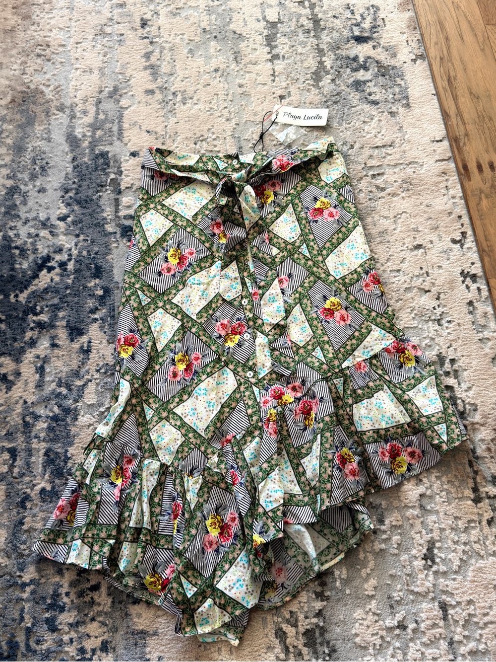 Fraya Lucita Green Floral Asymmetrical Skirt